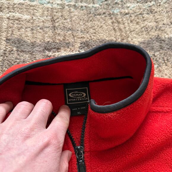 Men's Ouray H F Bar Ranch Saddlestring Wyoming Red Fleece Zip Vest Jacket Sz XL - Picture 4 of 4